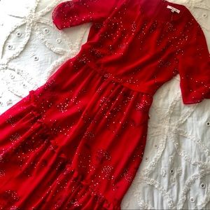 Madewell Red Maxi Dress with Layered Ruffle Skirt